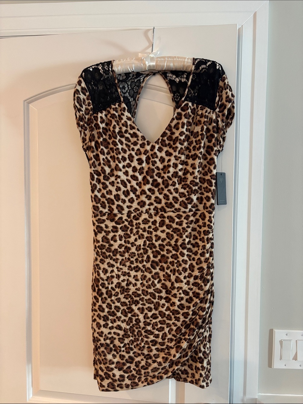 Guess Leopard Print Mini Dress with Black Lace